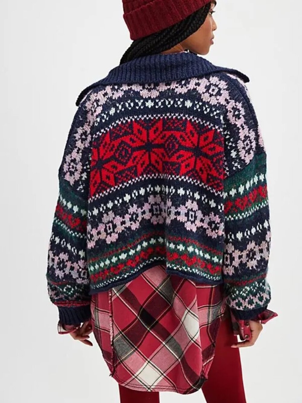 Free People Snowdrift Fairisle Knit Collar Cardigan NEW - Picture 2 of 8